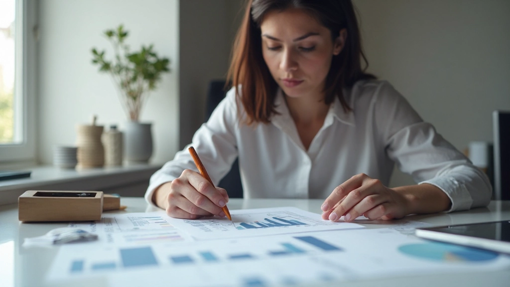Profissional português analisando relatório financeiro pessoal com gráficos e documentos